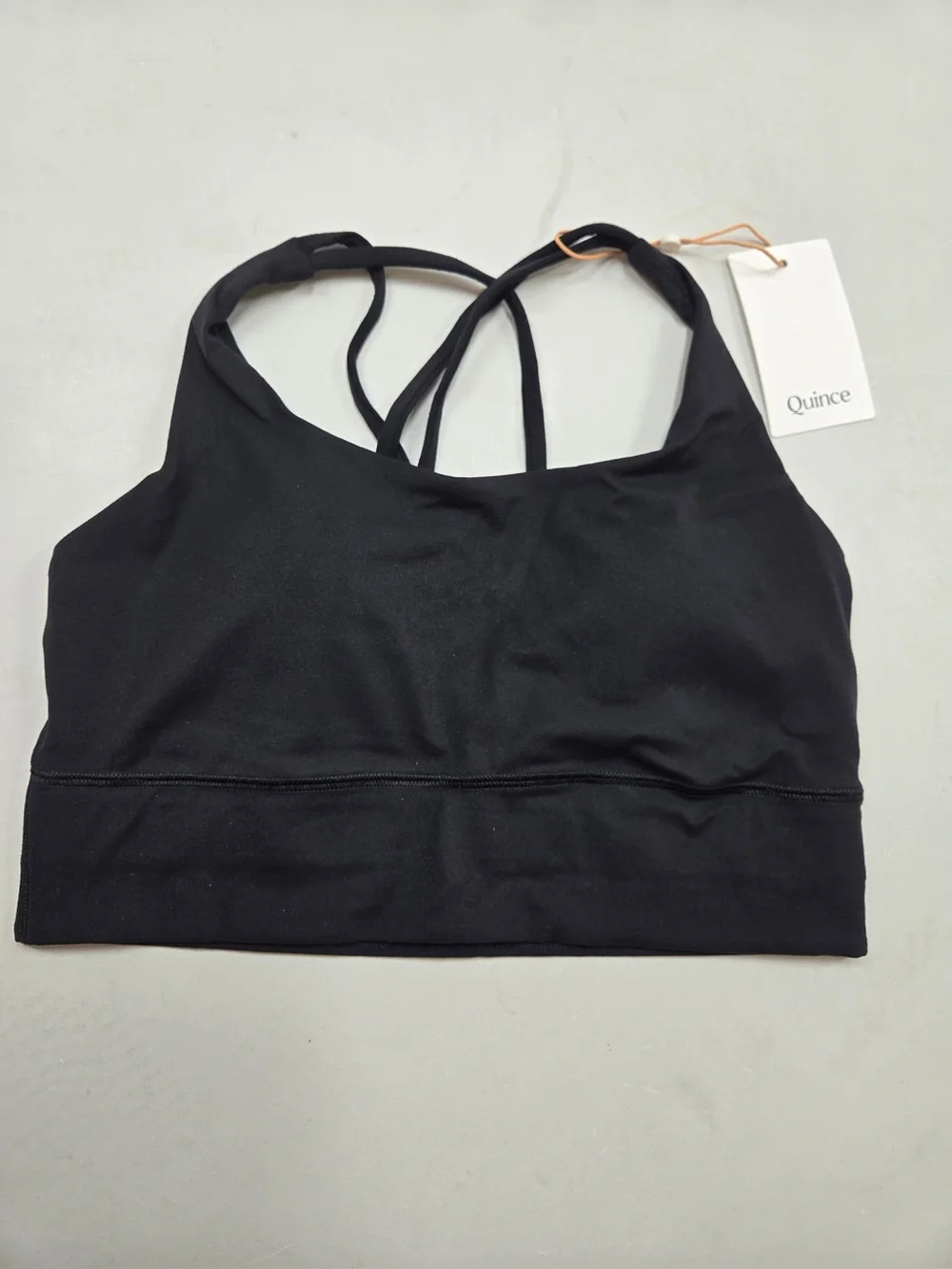 NWT QUINCE Power-Up Longline Strappy Sports Bra Medium Black 0290